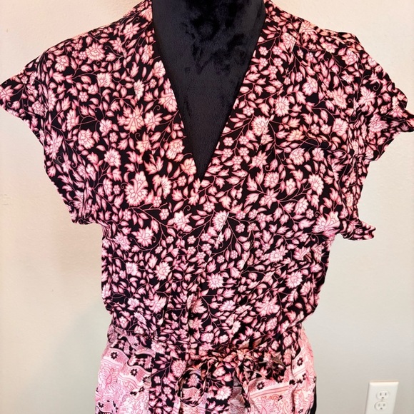 NWT Boho Me Collection Floral Wrap Blouse Top,Medium,Pink/Black, Spring Summer - Picture 2 of 10